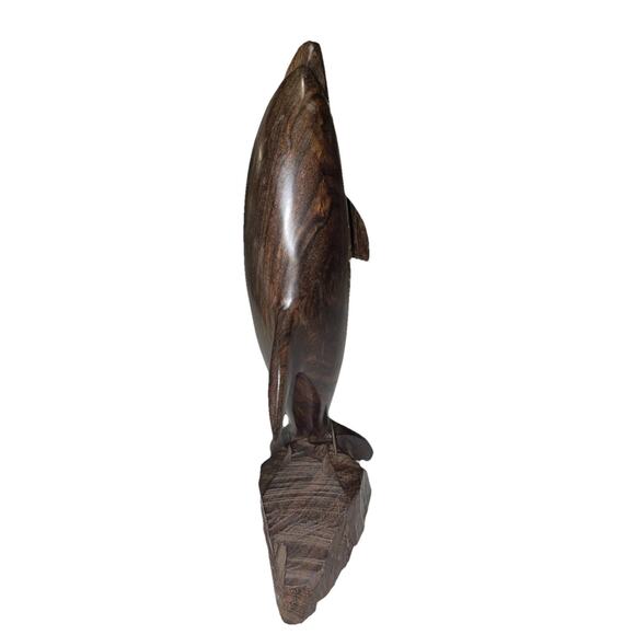 Dolphin Wooden Hand Carved 8x3.5” Statue Figurine Sculpture Beachy Home Decor - Picture 4 of 6